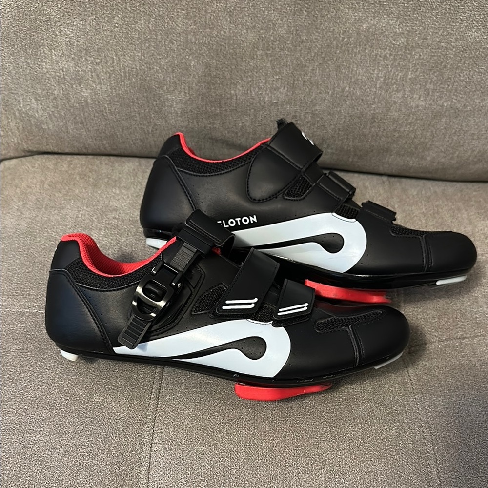Peloton Black Cycling Shoes with Red Accents